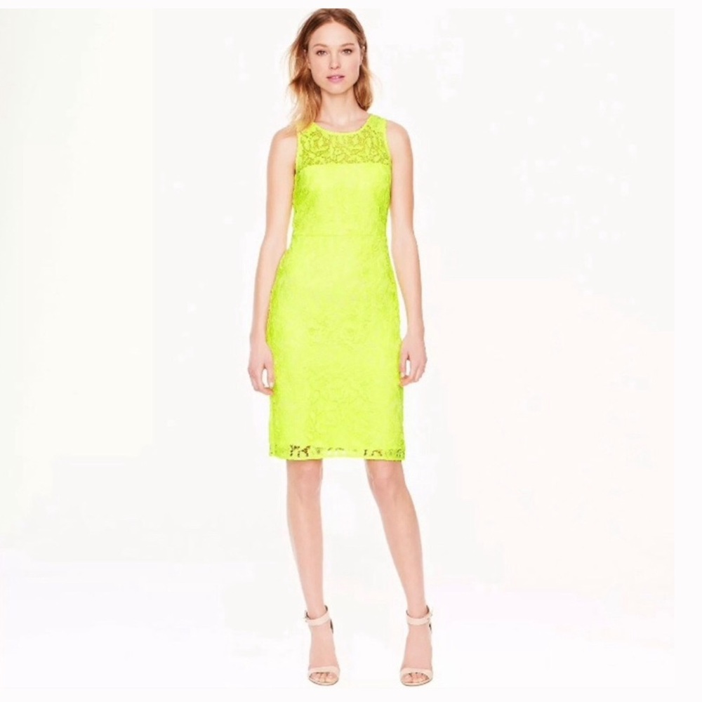 ⭐️ J. Crew Neon Venetian Floral Lace Sleeveless Dress sz 4
